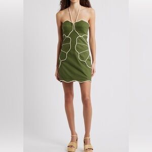 FARM Rio Green Halter Mini Dress